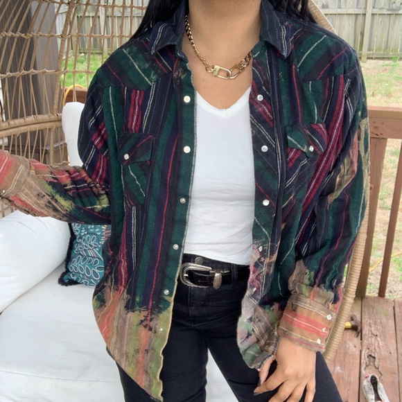 Wrangler Tops - Wrangler Vintage Western Boho Bleached Flannel